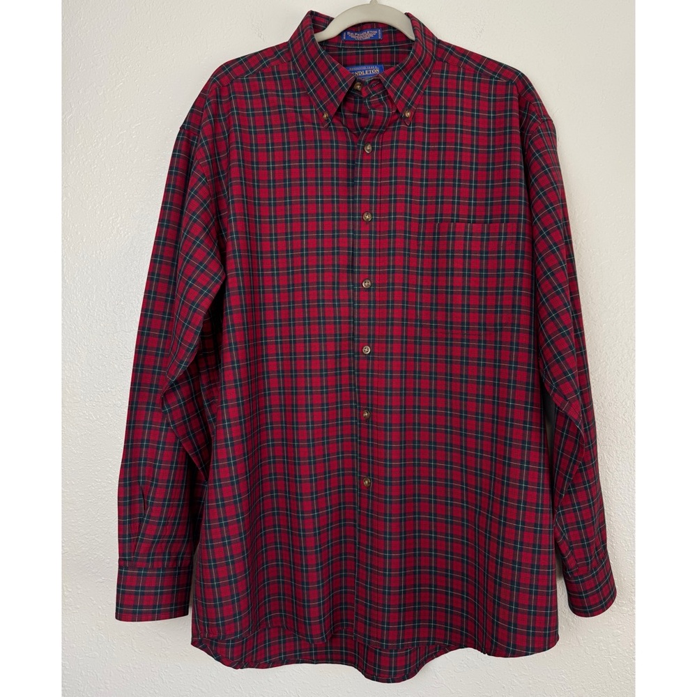 Vintage Sir Pendleton wool ruthven tartan plaid red button down shirt L - Picture 2 of 11